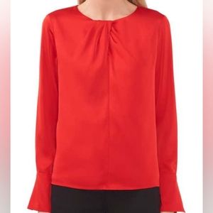 Halogen® Twist Neck Satin Blouse Red long sleeve
